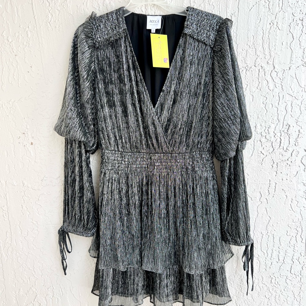 Misa Los Angeles Metallic Long Sleeve Dress